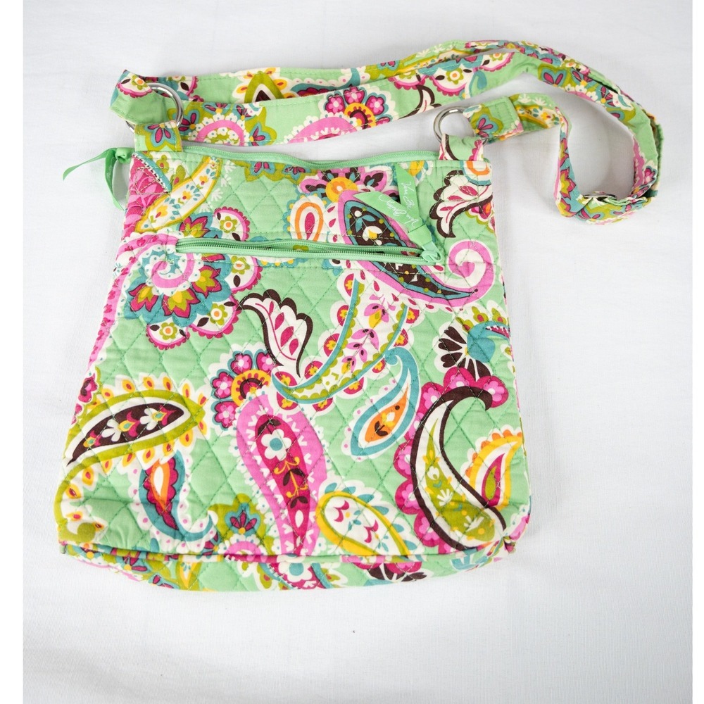 Vera Bradley Crossbody Bag Womens Medium Green Tutti Frutti Paisley Hipster